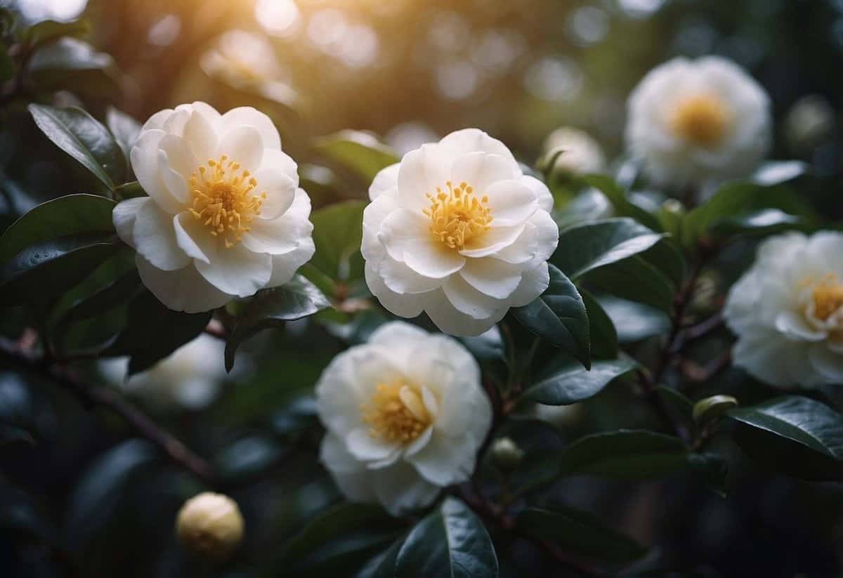 Camellia plants thrive in a garden enriched with coffee grounds