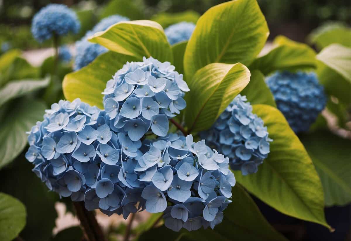 Hydrangeas surrounded by banana peels and other organic fertilizers and amendments