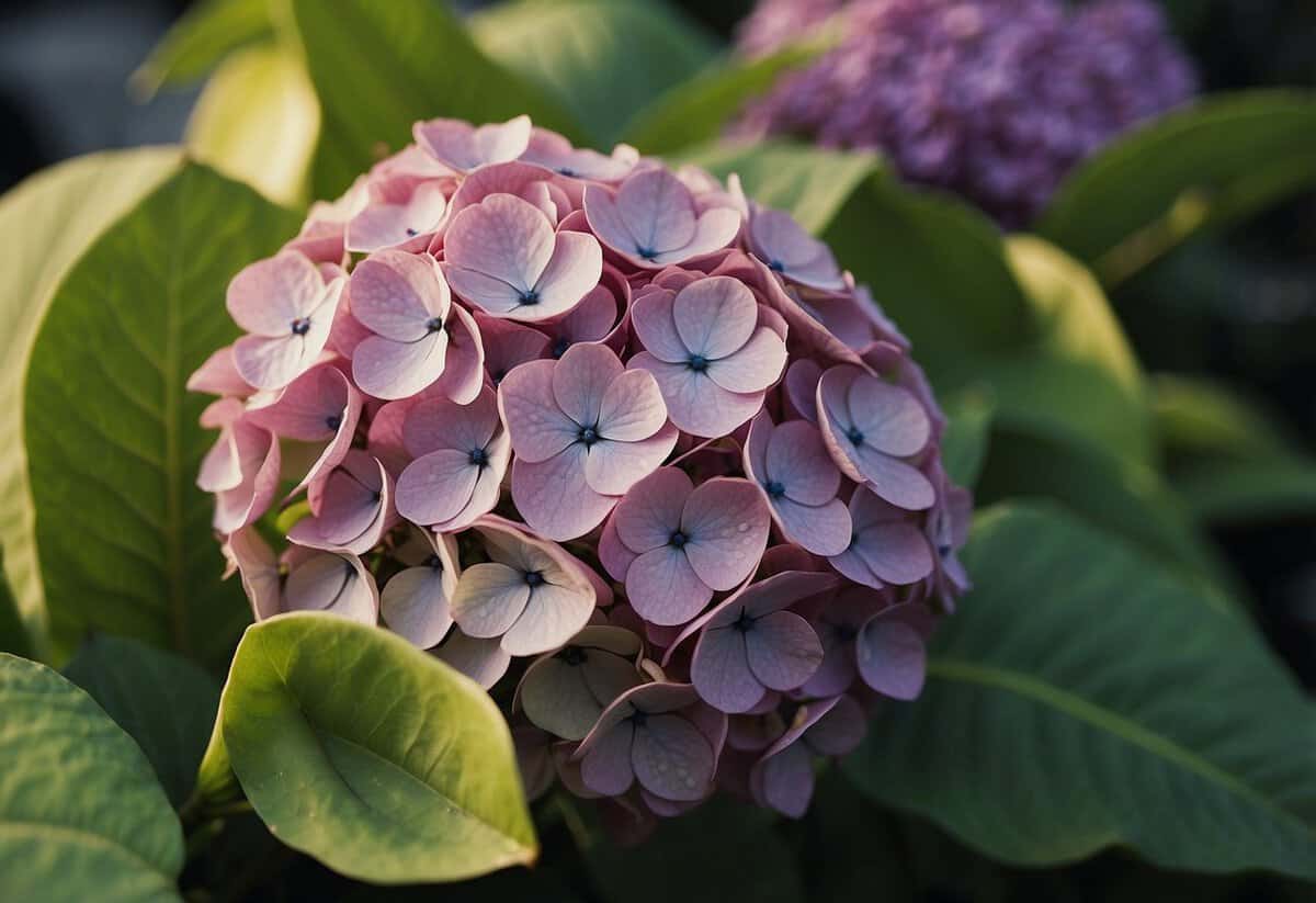 Hydrangeas surrounded by banana peels, with signs of pests and diseases