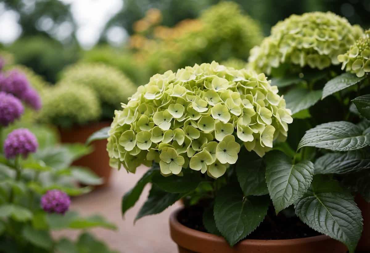 Lush hydrangeas thrive in a variety of containers, from terra cotta pots to decorative planters. The vibrant blooms and green foliage create a beautiful display, whether indoors or outdoors