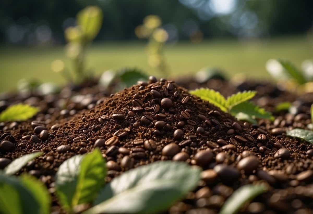 Coffee grounds scattered in garden, bugs kept at bay by burning them