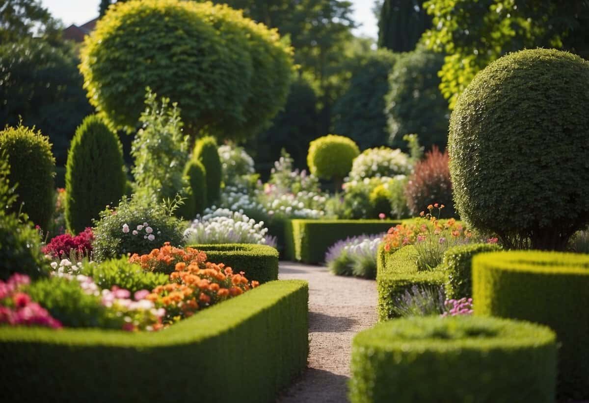 A lush garden with vibrant flowers and neatly trimmed hedges, showcasing the hard work and expertise of a skilled gardener