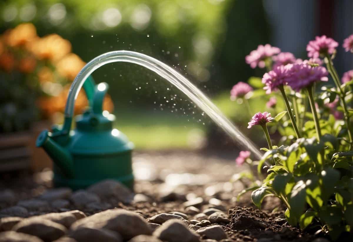 A garden hose, watering can, and sprinkler are essential tools for irrigation. A variety of nozzles and a timer can also be useful