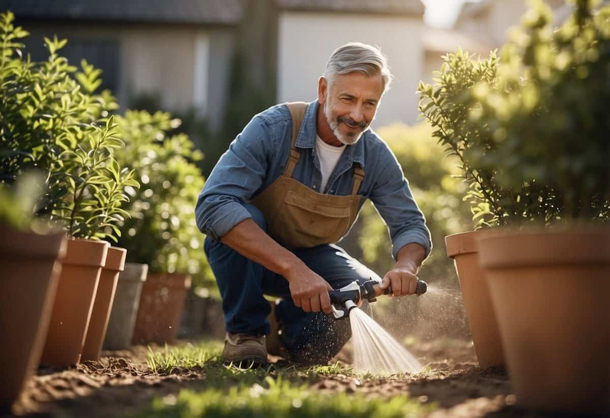 A professional gardener needs a hose, watering can, sprinkler, and drip irrigation system for watering and irrigation