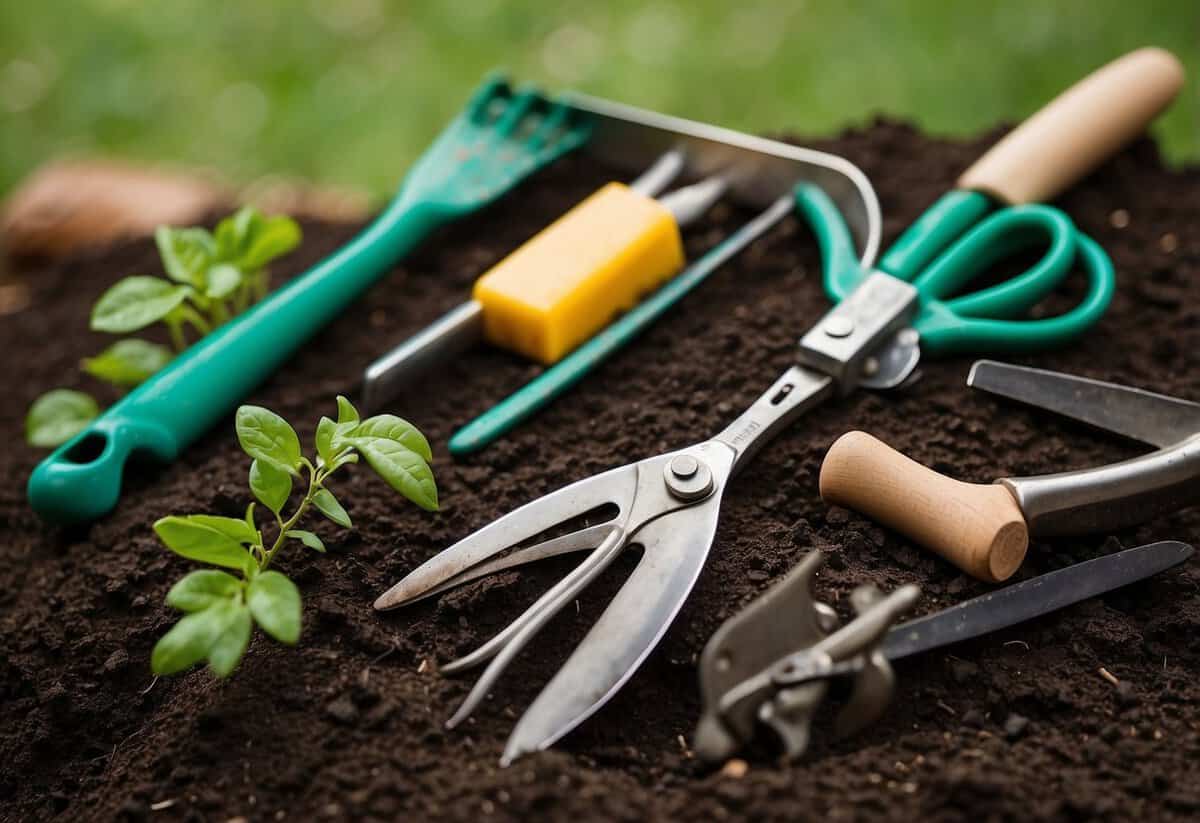 A professional gardener needs a variety of specialized tools including pruning shears, hand trowel, rake, spade, hoe, watering can, and gloves