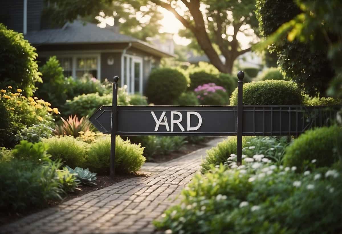 A lush garden with a sign reading "yard" in the American suburbs