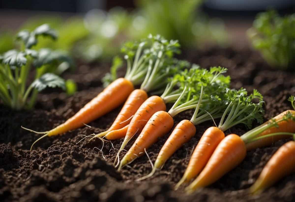 Carrot peels mix into potting soil. Plants thrive