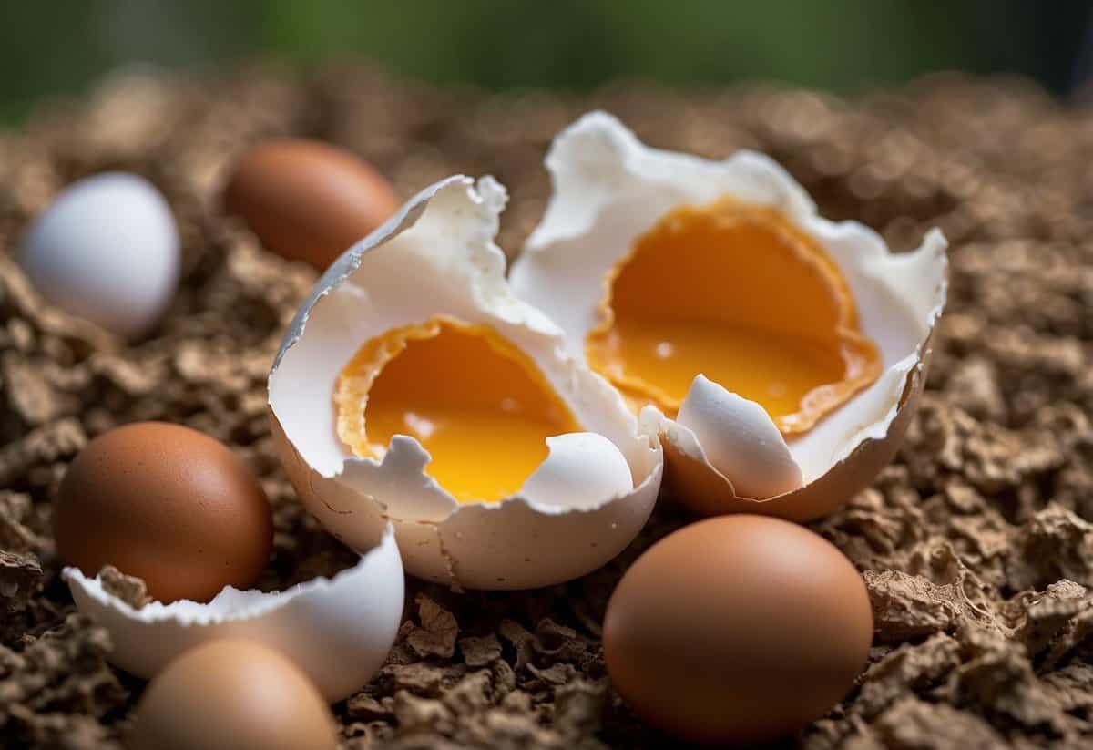 Eggshells are rinsed and dried, then crushed into small pieces for the garden