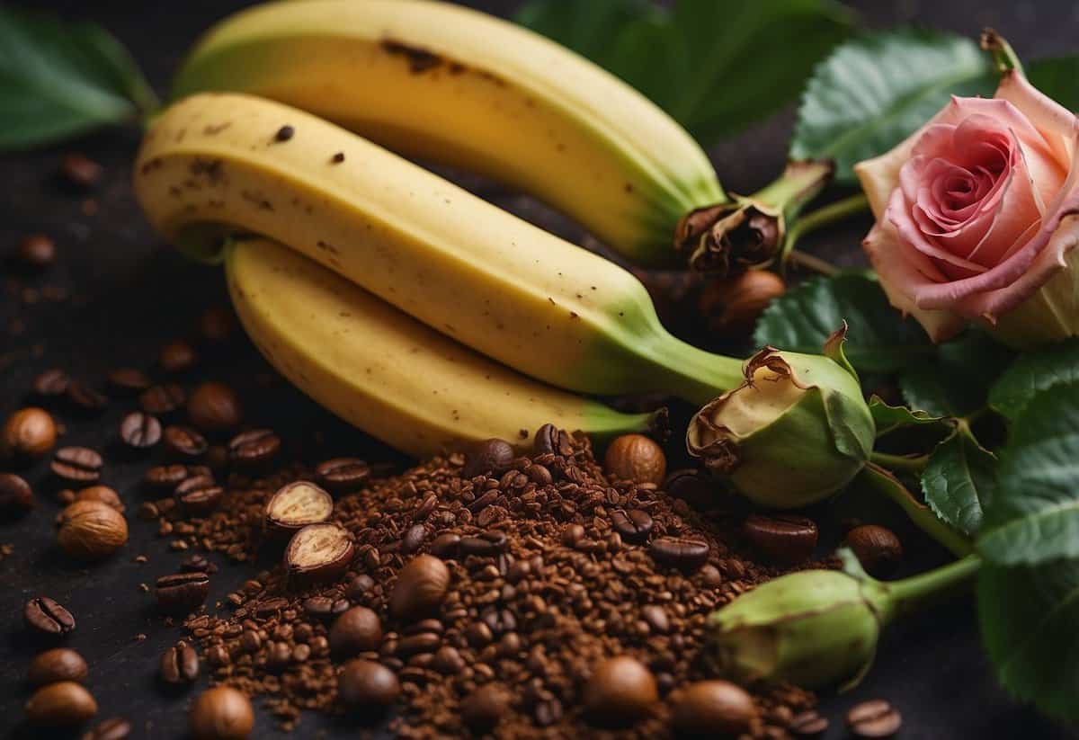 Banana peels and coffee grounds directly applied to roses