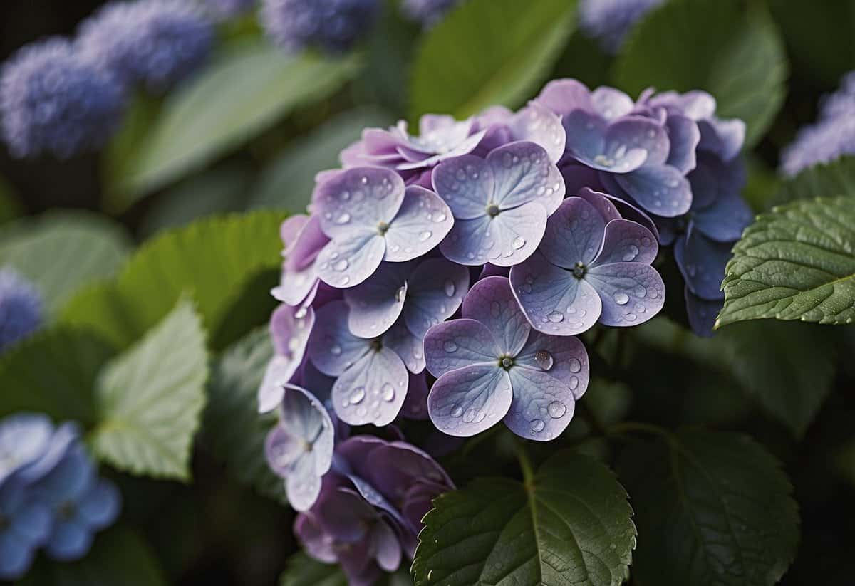 Hydrangeas with holes in leaves, slime trails on stems. Use organic slug repellent, remove debris