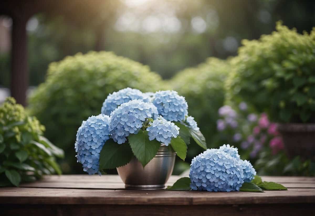 Boiling water poured on hydrangeas, wilted flowers perk up