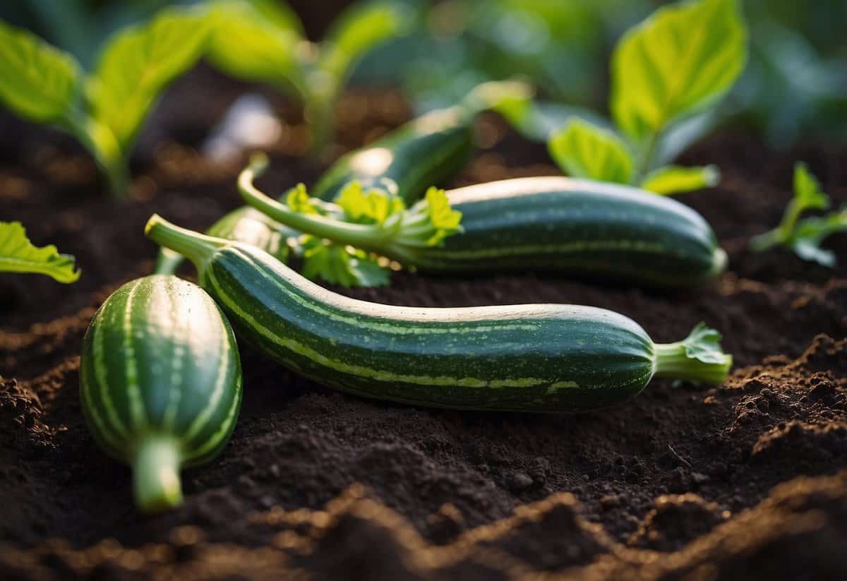 Courgette plants thrive in coffee grounds, shown by healthy, vibrant leaves and abundant fruit