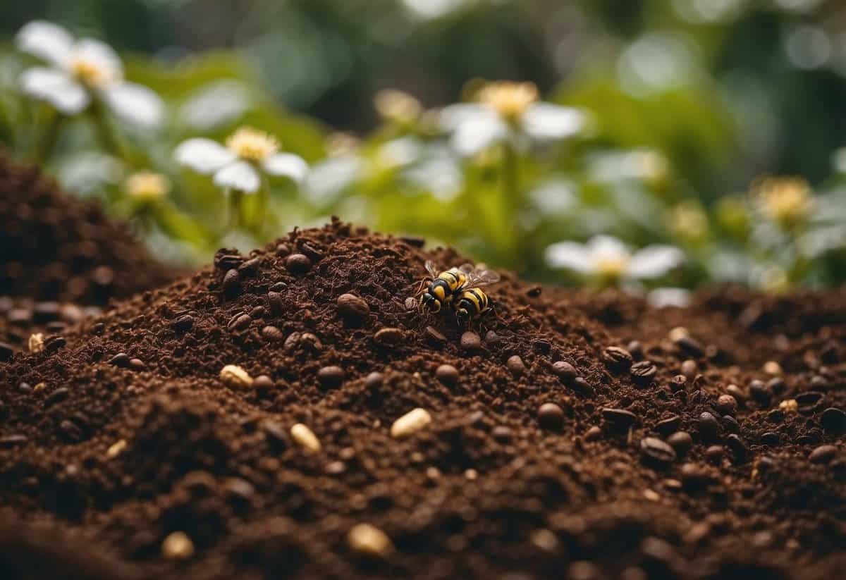 Coffee grounds scattered around a garden. Wasps avoid the area