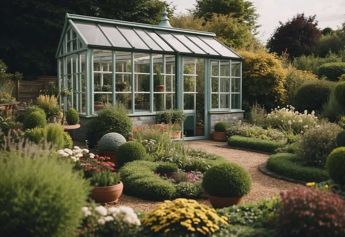 A garden with various structures such as sheds, greenhouses, and extensions, showcasing the different types of permitted developments without the need for planning permission