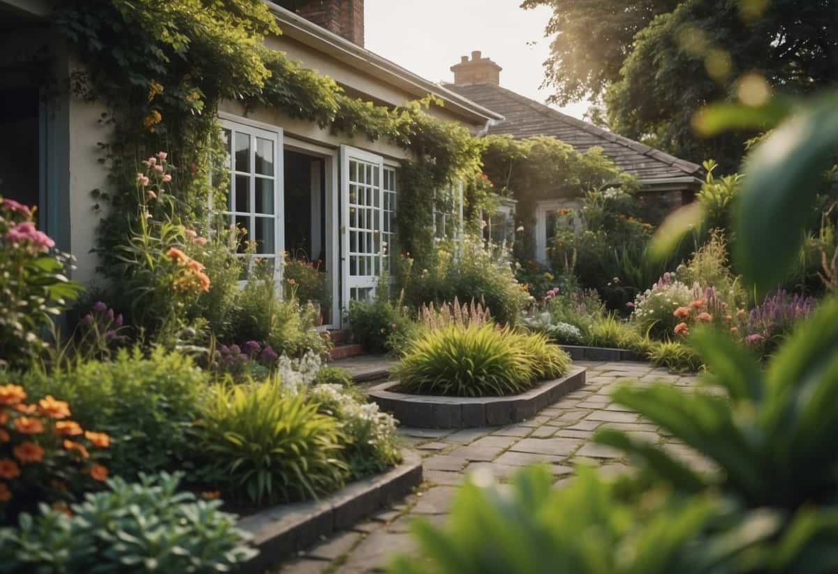 A house with a lush garden, featuring various plants and flowers, is being sold. The garden is well-maintained and adds to the overall appeal of the property