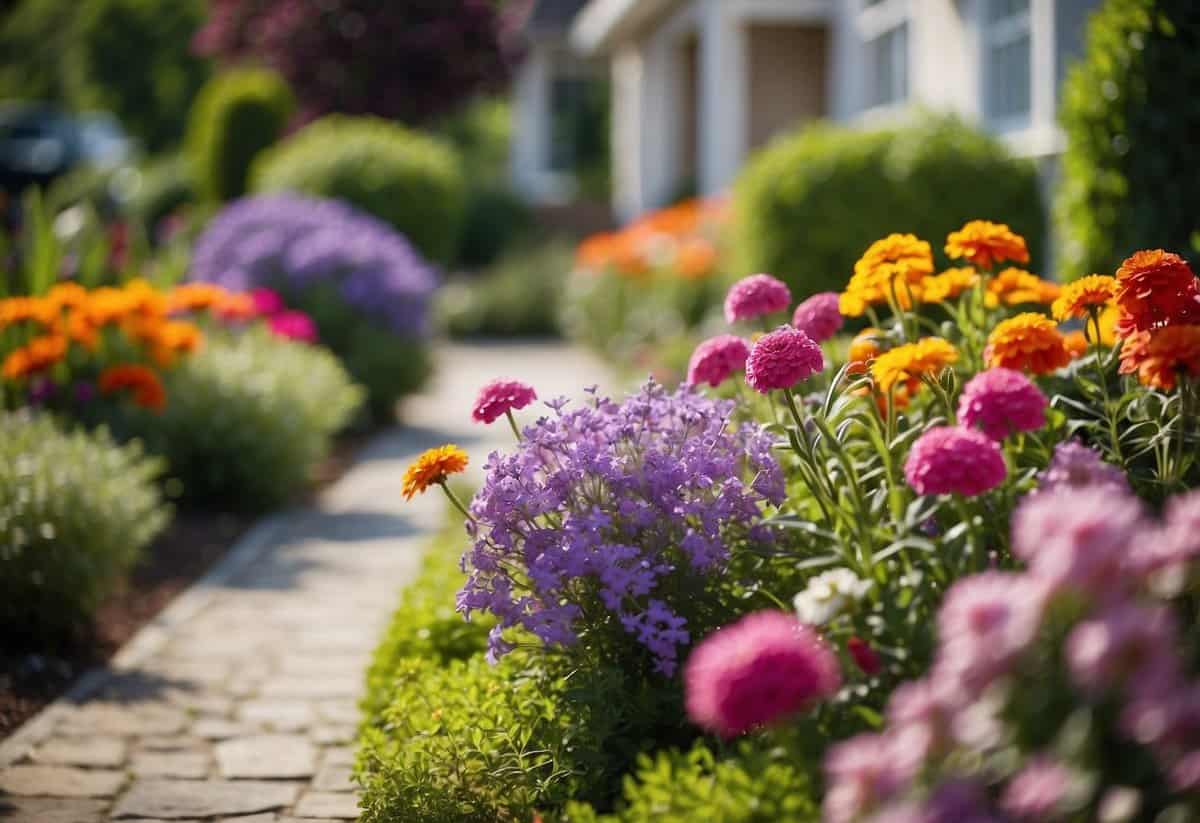 A vibrant garden with a variety of colorful flowers, neatly arranged and well-maintained, adding charm and curb appeal to a home for sale