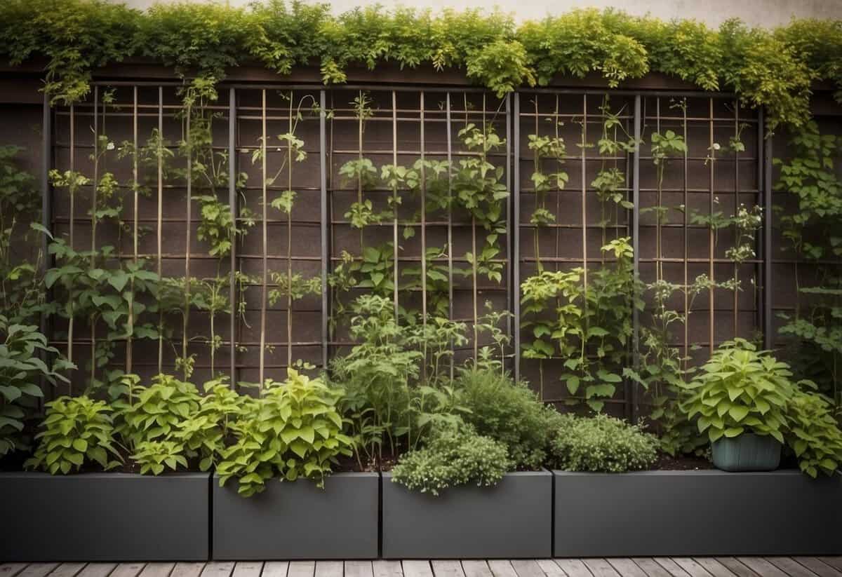 A trellis is installed against a wall, ready for vertical gardening