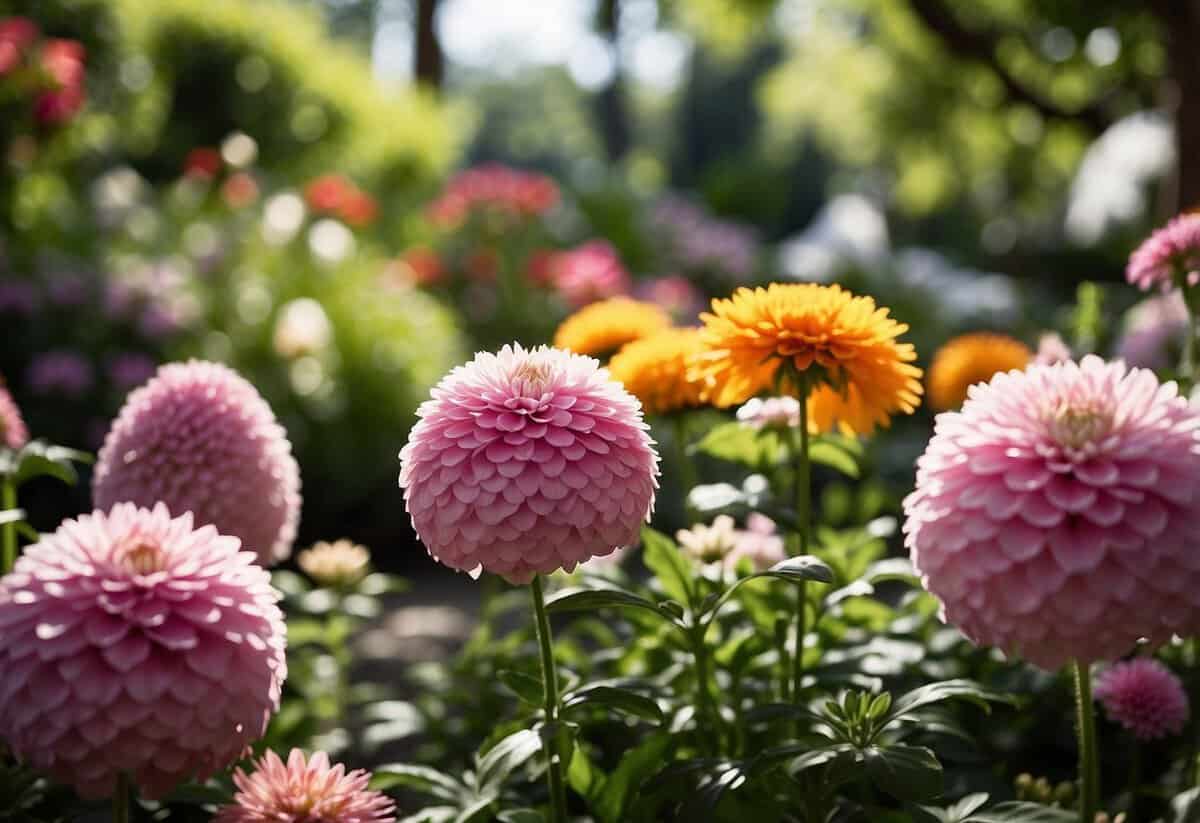 Lush garden with colorful blooms, attendees learning tips, workshops in progress, vibrant atmosphere, knowledgeable presenters, eager participants