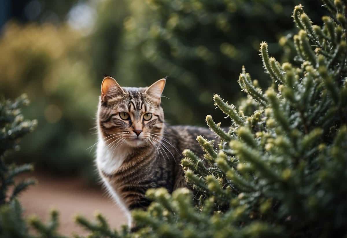 Thorny bushes surround garden, deterring cats