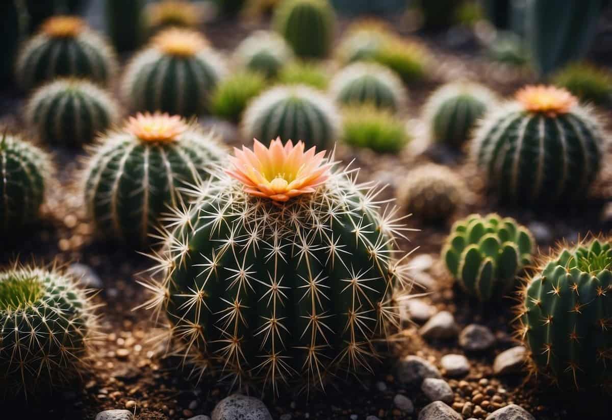 A cactus garden with multiple plants arranged in a well-ventilated area, with air flowing freely among the various species