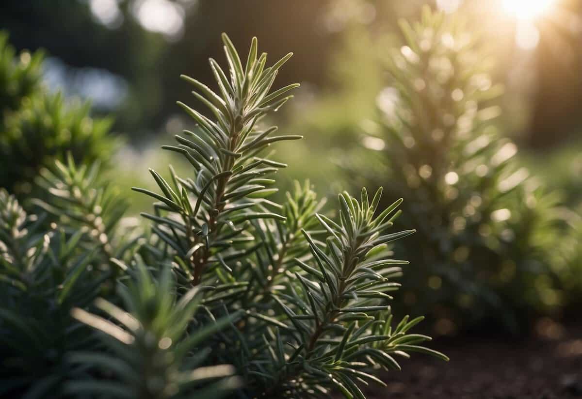 Rosemary plants in a garden repelling pests naturally