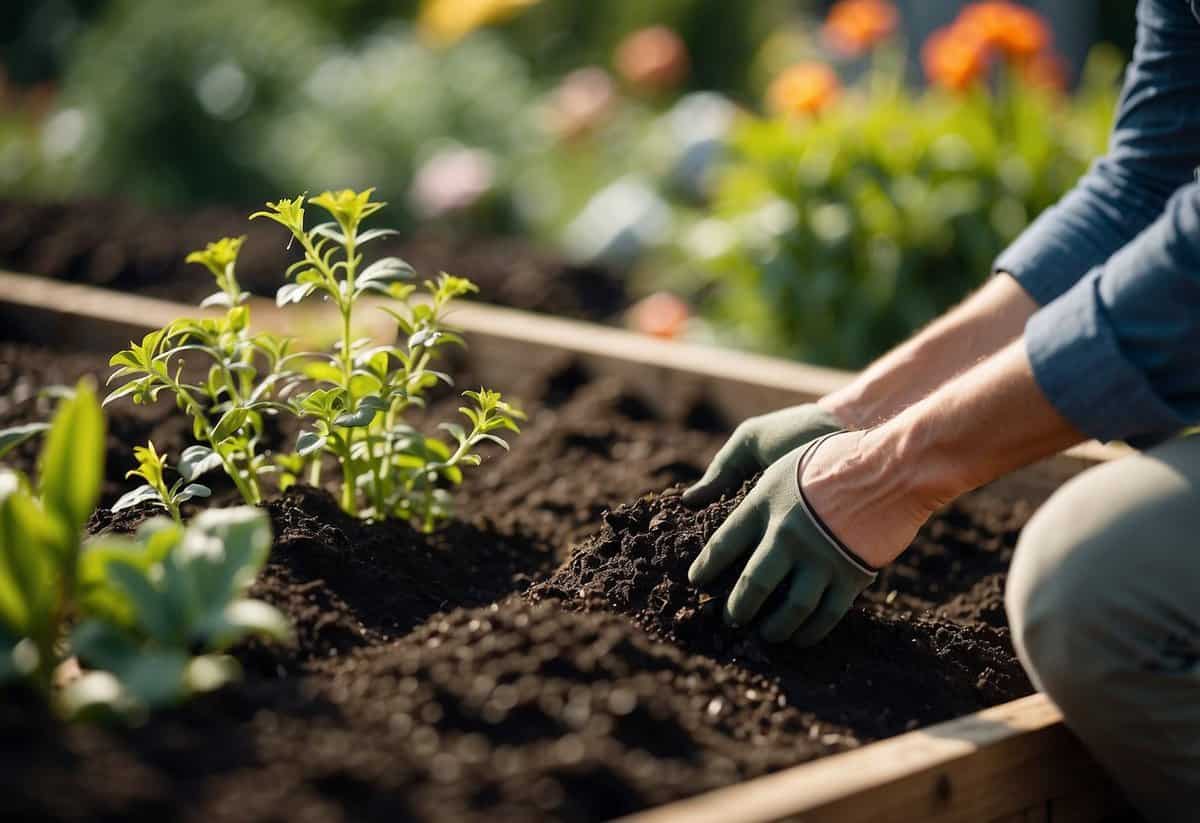 A gardener adds compost to a garden bed annually after moving into a new house