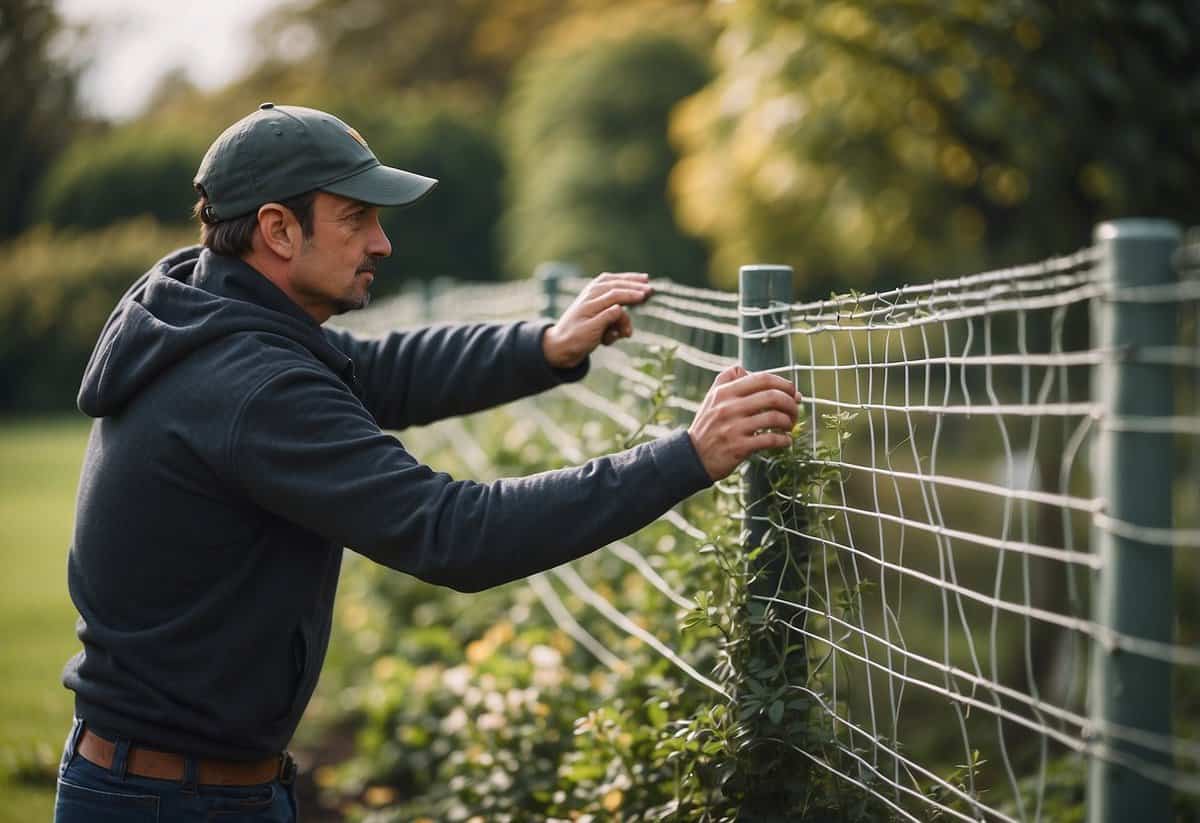 A person installs secure fencing around a garden, following safety tips in the UK