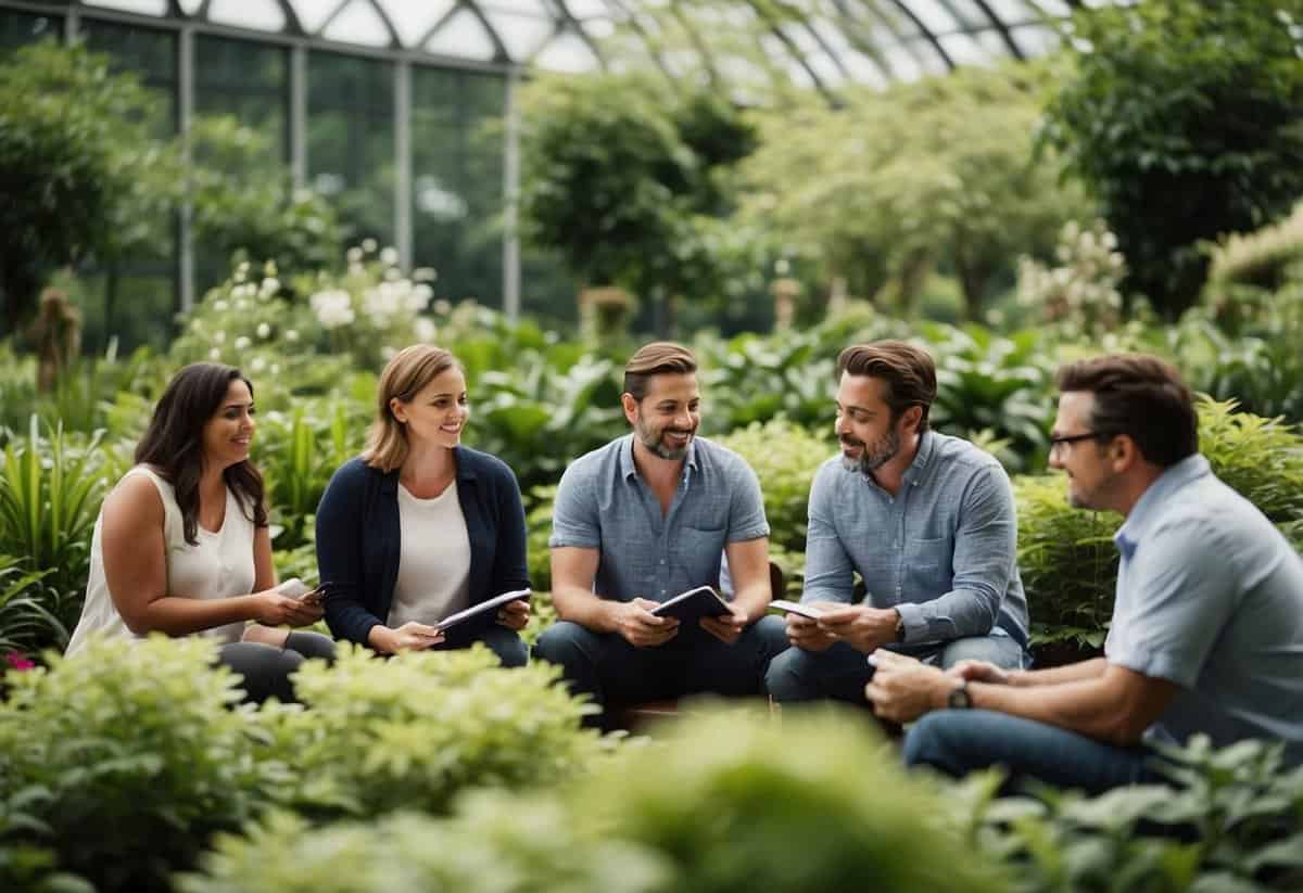 Lush greenery surrounds a group of attendees at a workshop in Chicago Botanical Garden, as they eagerly take notes and listen to the tips being shared