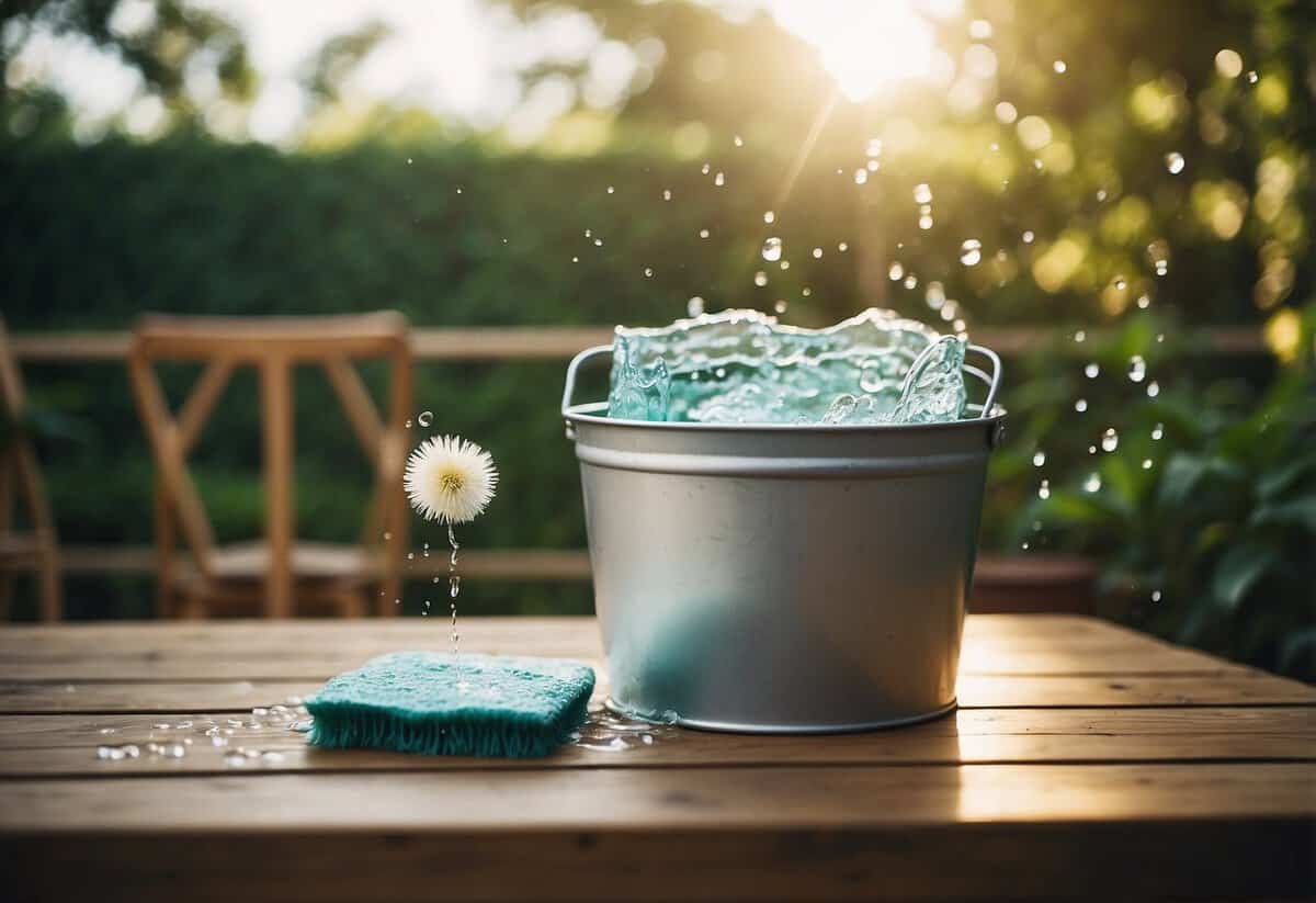 A bucket of soapy water and a soft brush clean garden furniture