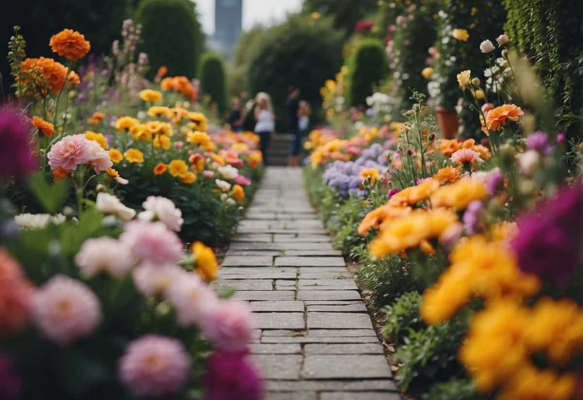 Vibrant flowers and bold patterns adorn a garden runway, showcasing the latest fashion tips