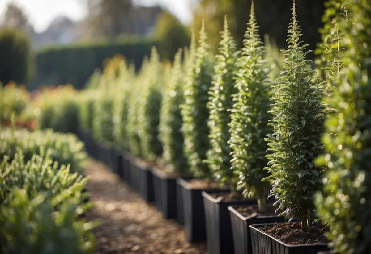 Garden with rows of tall, sturdy windbreaks, shielding delicate plants from frost