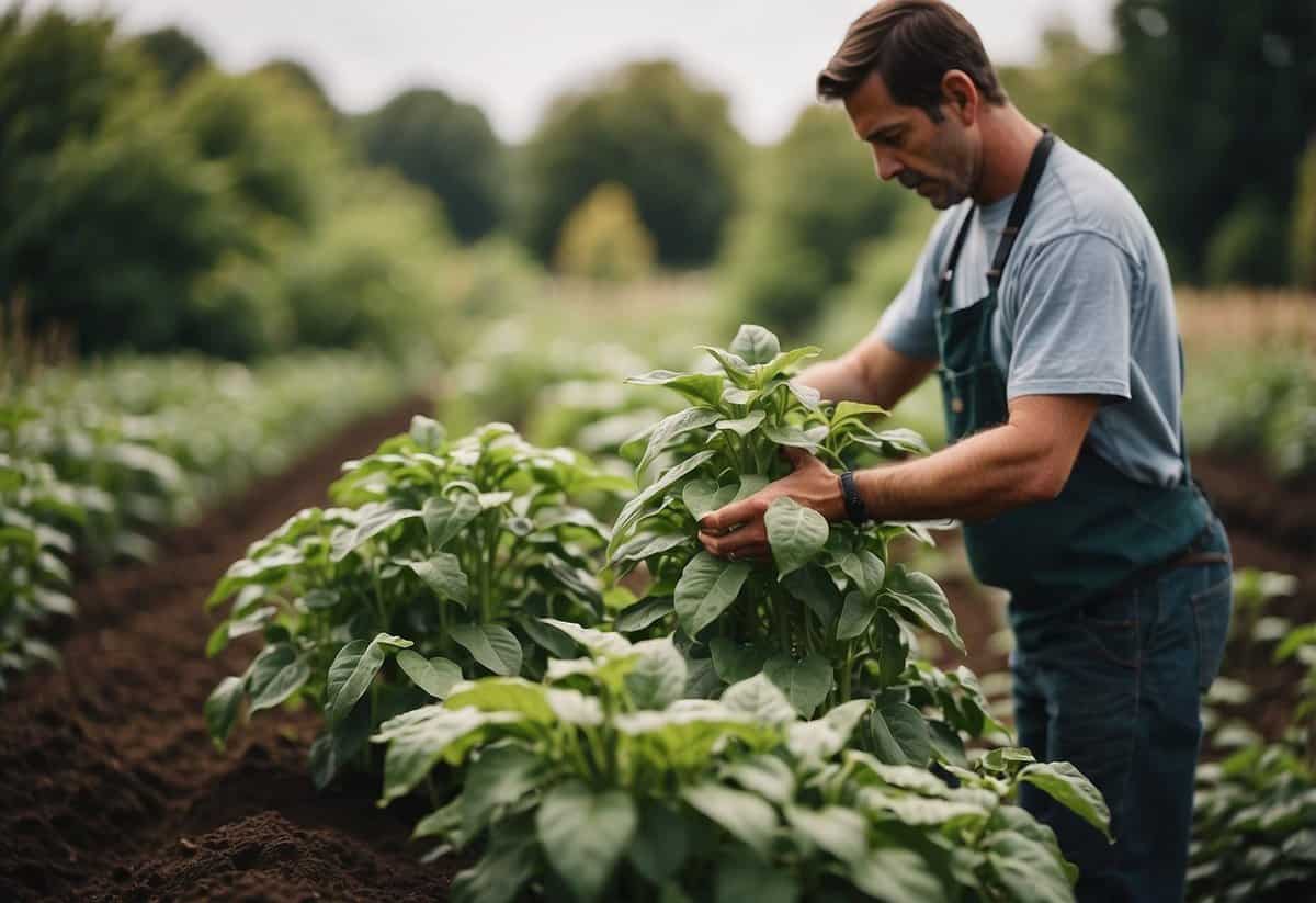 Giant garden bean plants being harvested with care to avoid overcrowding