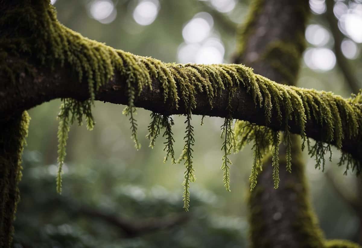 Prune overhanging branches in a moss garden