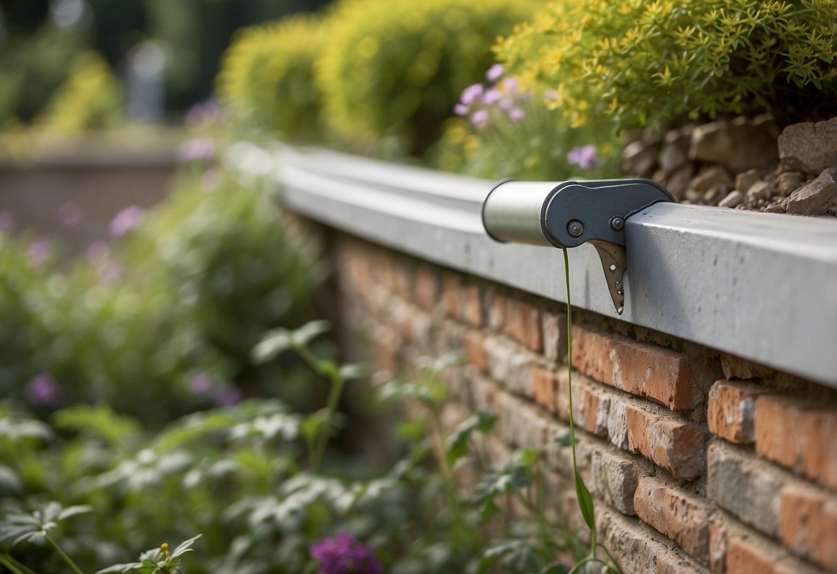 A roller glides over a garden wall, smoothly applying paint in broad strokes. Tips for even coverage and efficient technique are displayed nearby