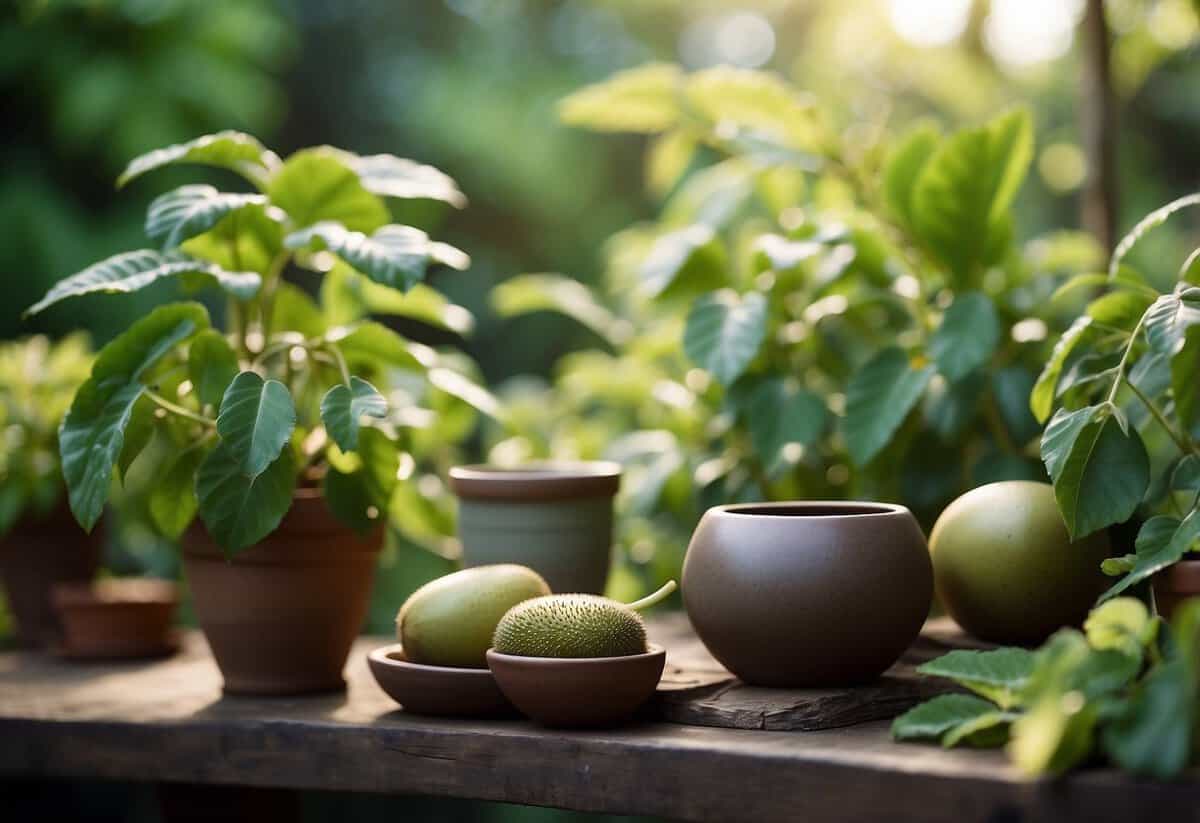 A lush garden filled with vibrant kiwi plants and pottery inspired by New Zealand's natural beauty