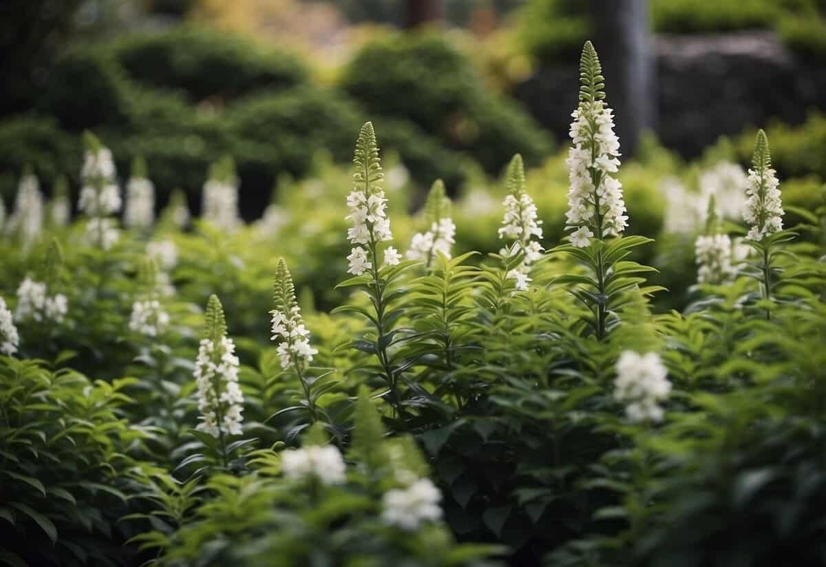 Lush Kohuhu shrubs fill a native garden in New Zealand, with vibrant green leaves and small white flowers