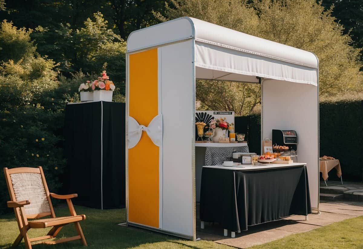 A photo booth with props at a 50th birthday garden party