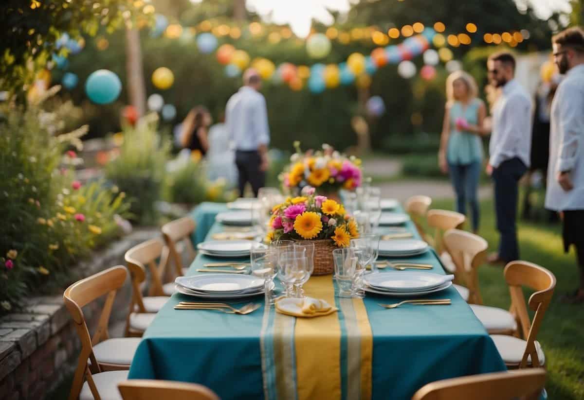 A garden party with vibrant table runners in various colors, adding a festive and lively atmosphere to the 18th birthday celebration