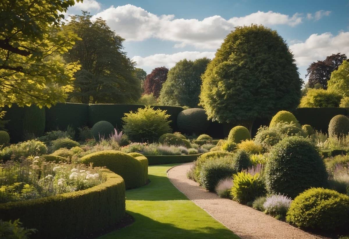 A spacious garden in the UK showcases ornamental trees, creating a tranquil and picturesque setting