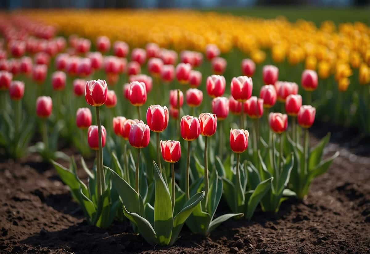 Vibrant tulip rows in a Massachusetts flower garden