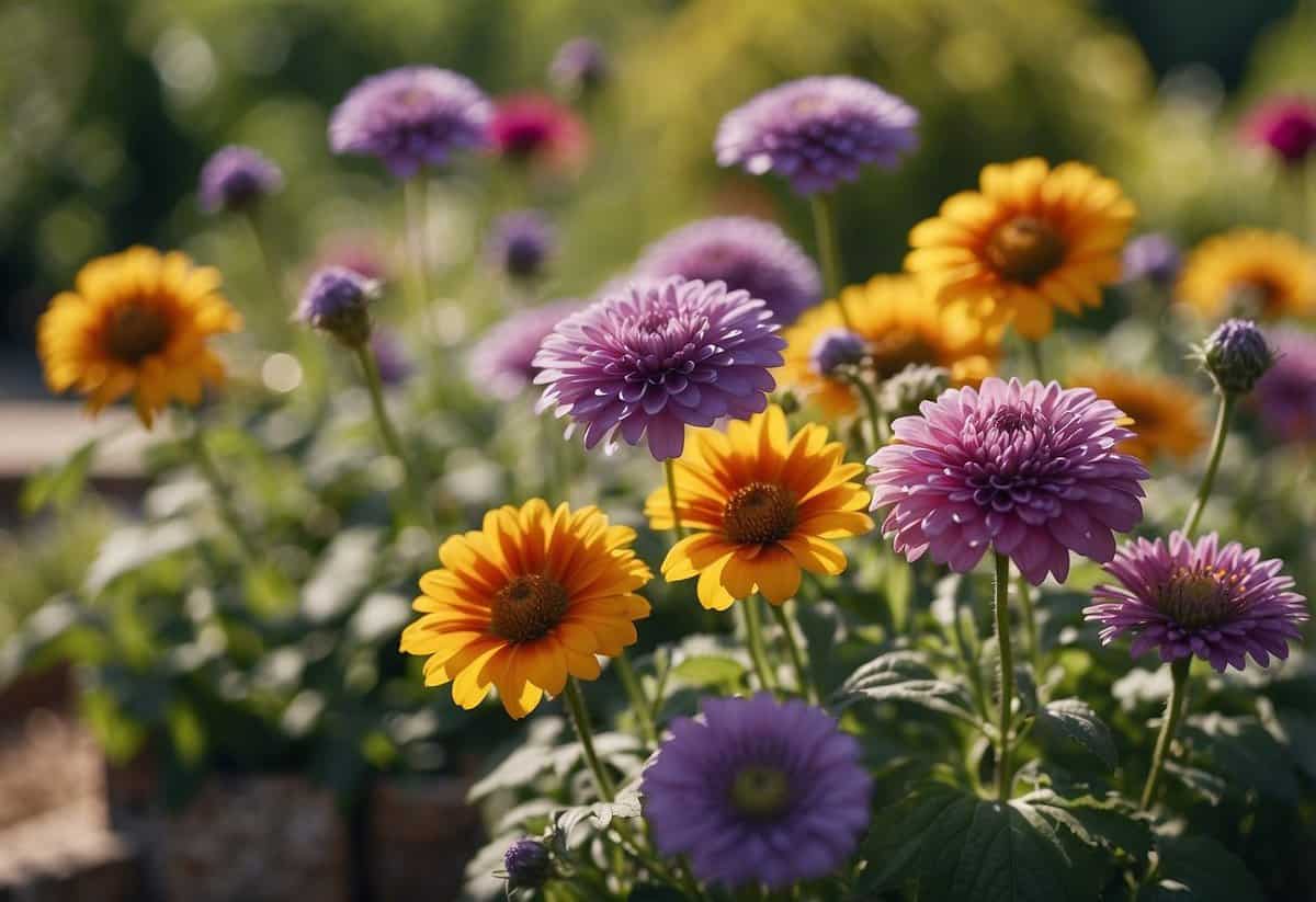 A variety of colorful flowers bloom in a well-maintained garden in Kansas, creating a vibrant and welcoming atmosphere