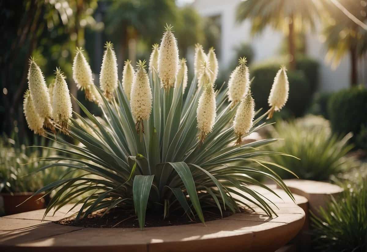 Yucca baccata planted around garden seating, creating a natural and inviting atmosphere