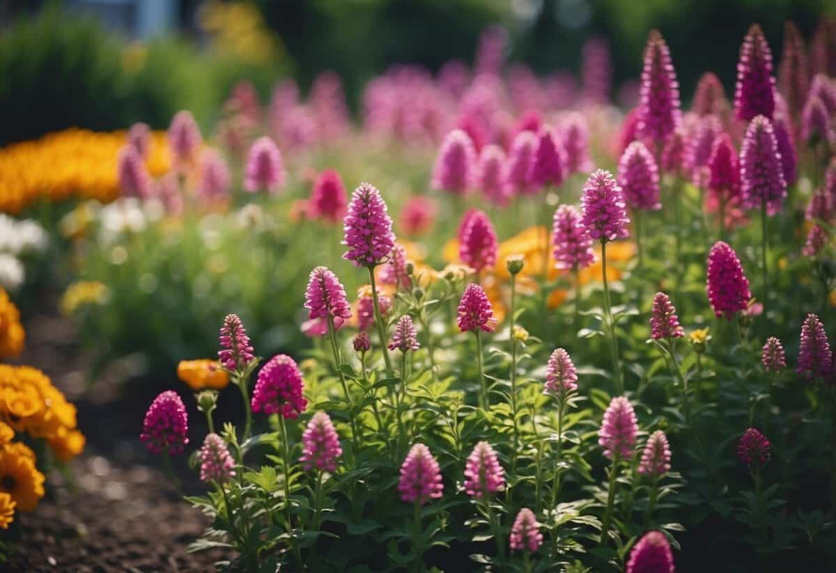 Colorful perennial flowers bloom in meticulously arranged beds, creating a vibrant tapestry of blooms in an Ohio garden