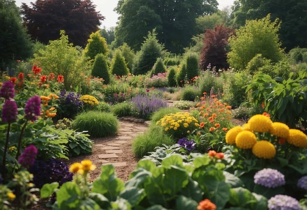 Lush garden with colorful fruits and vegetables intermingled with vibrant flowers, creating a picturesque edible landscape in Ohio