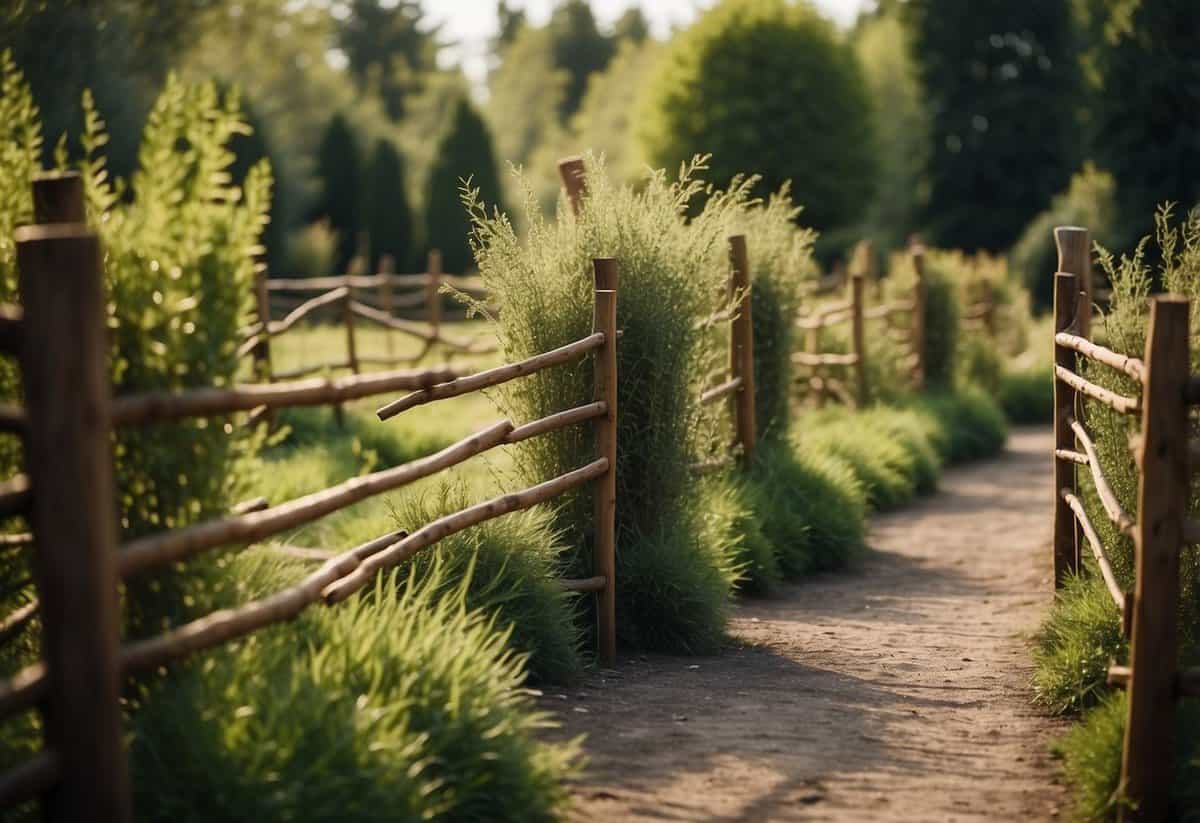 A garden with willow hurdles as a natural and rustic screening idea