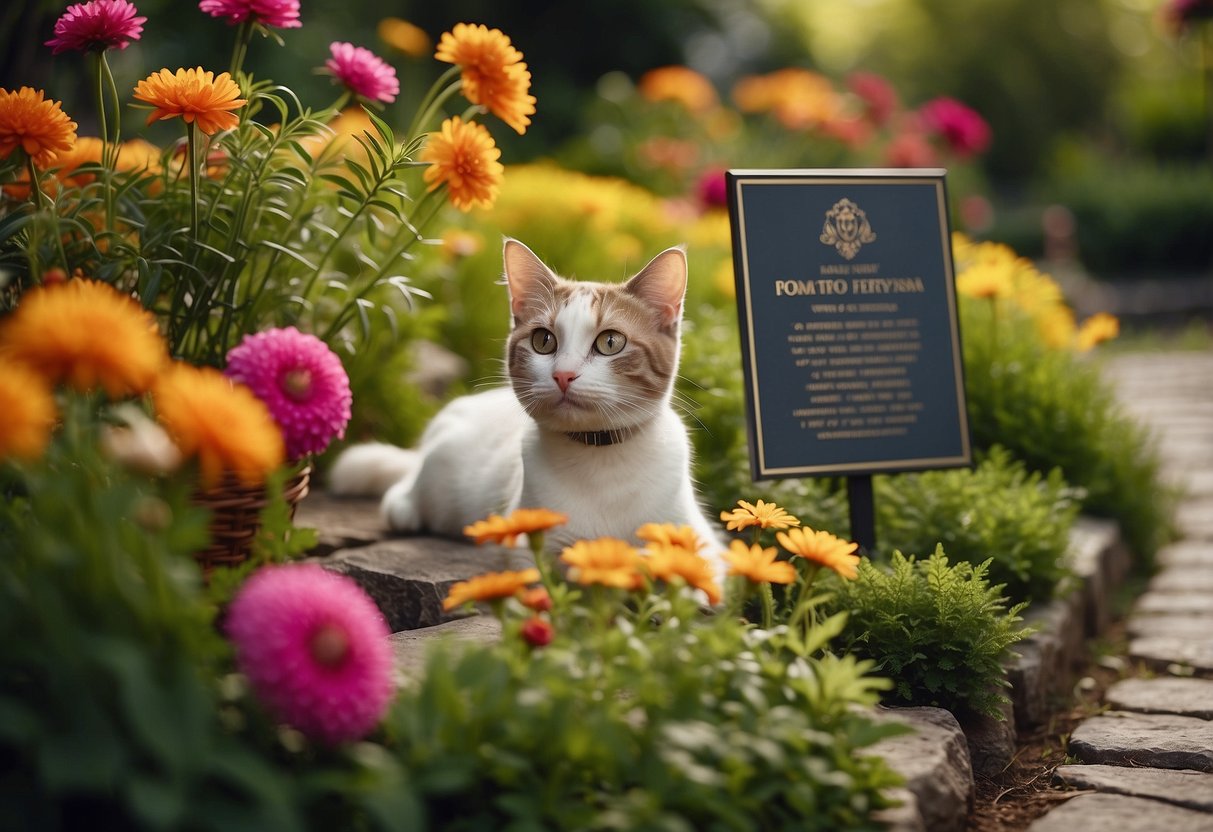 A peaceful garden with a custom pet memory plaque nestled among vibrant flowers and greenery, creating a serene and beautiful memorial for beloved pets