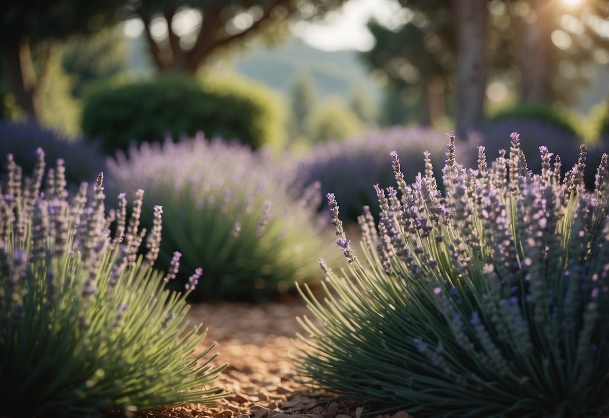 A garden with lavender underplanted with cypress trees