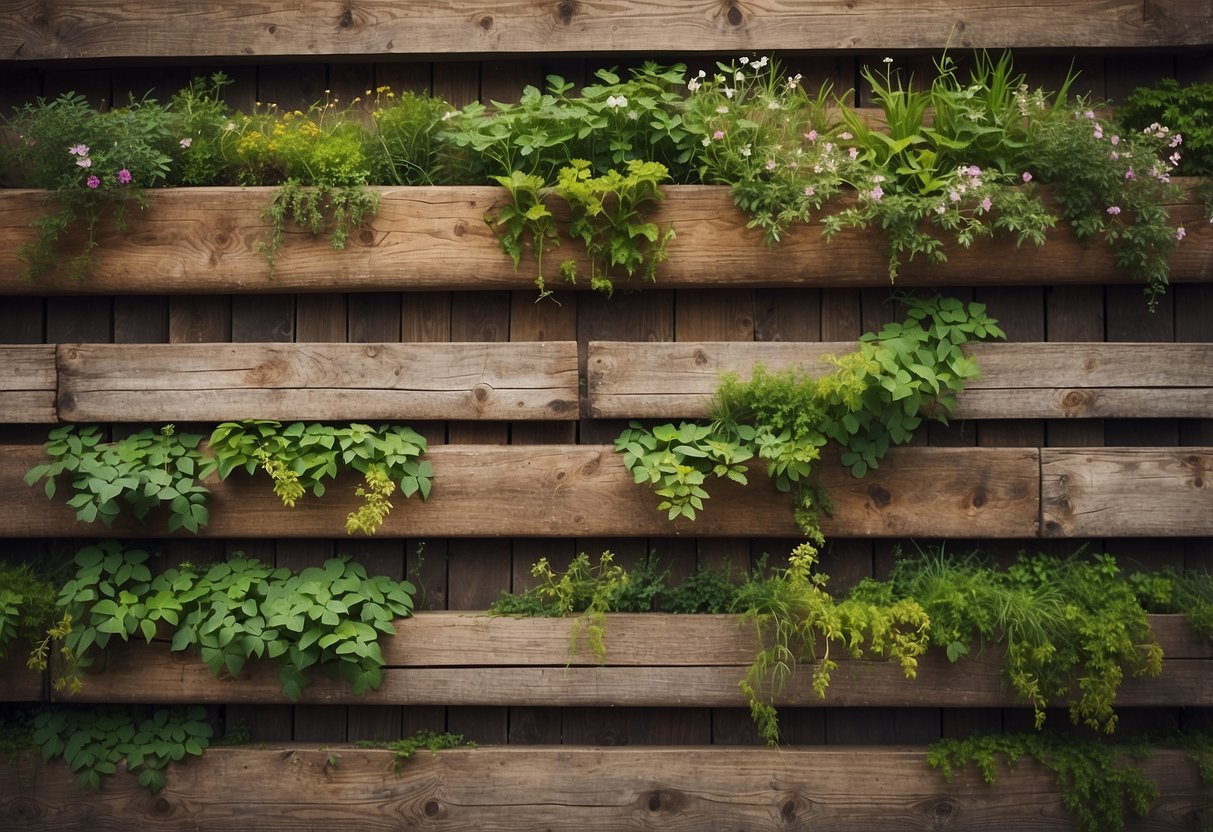 A rustic wooden wall adorned with botanical garden-themed art