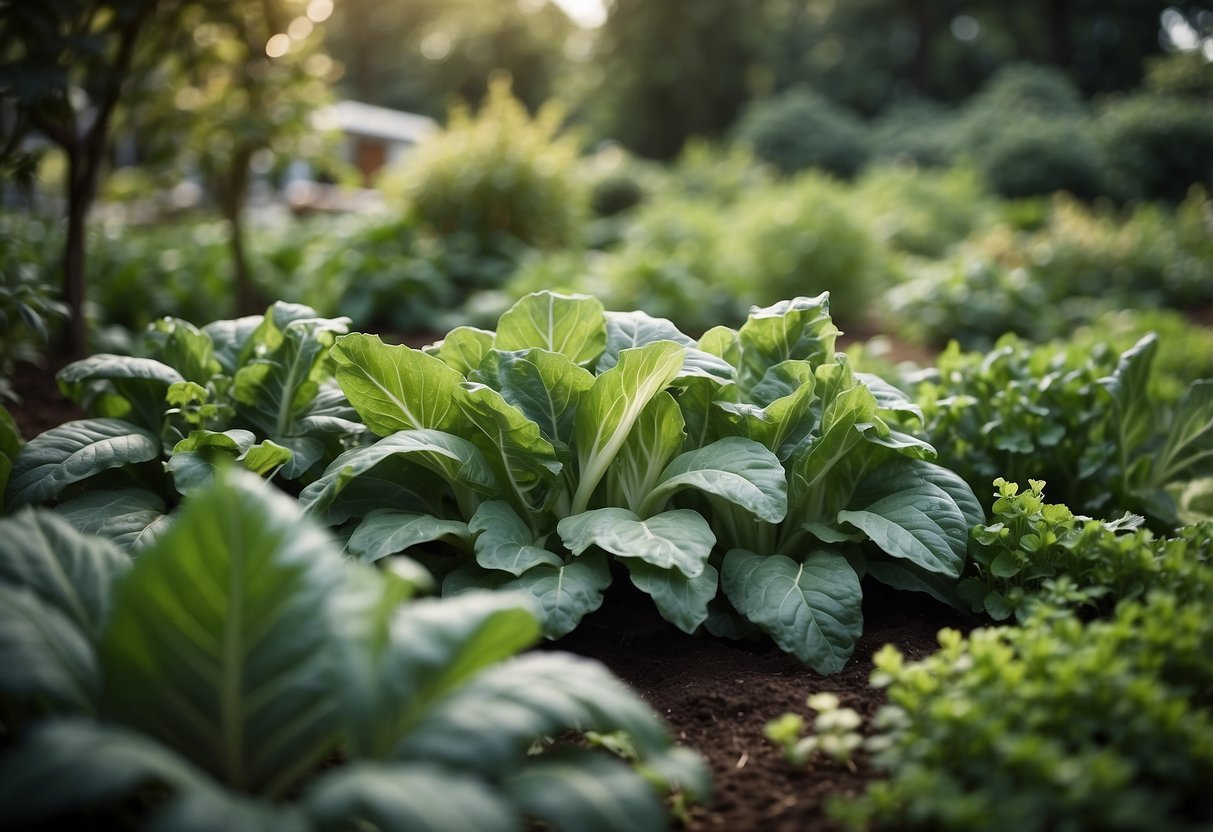 Lush green vegetable patches blend seamlessly into the surrounding foliage, creating a hidden garden oasis