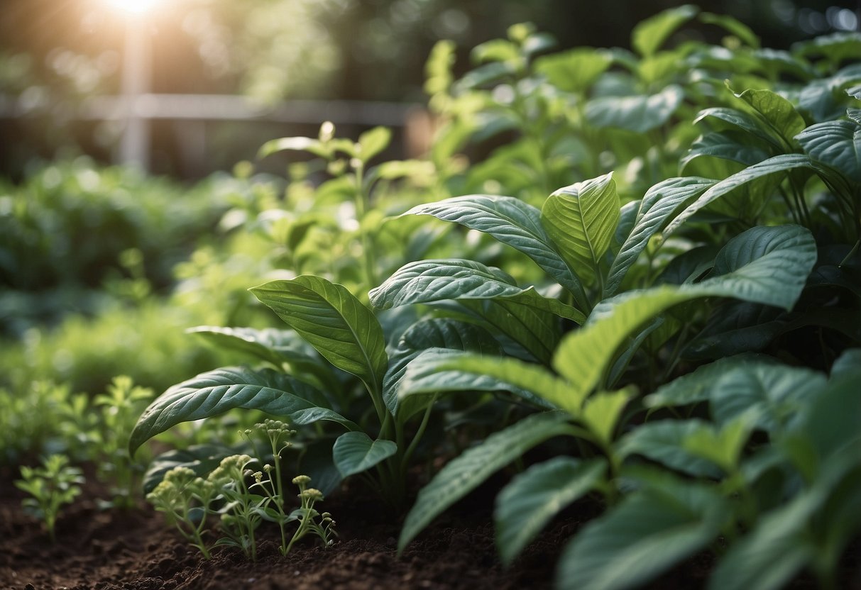 Lush green foliage fills the garden, with no flowers in sight. Various alternative plant choices create a serene and unique atmosphere